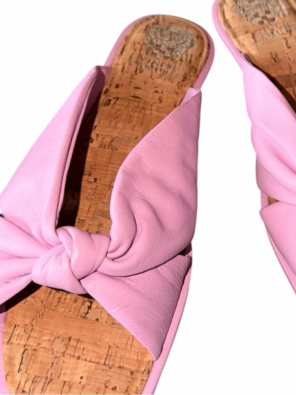 NEW Vince Camuto Irini Pink Leather Knot Slide Sandals Size 9.5 Cork Footbed